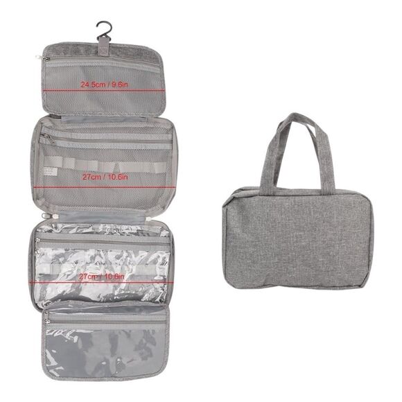 Travel Hanging Toiletry Makeup Bag NEW Gray Foldable, Separate Compartments - Picture 5 of 6